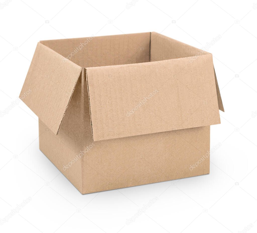 open cardboard box on isolated white background