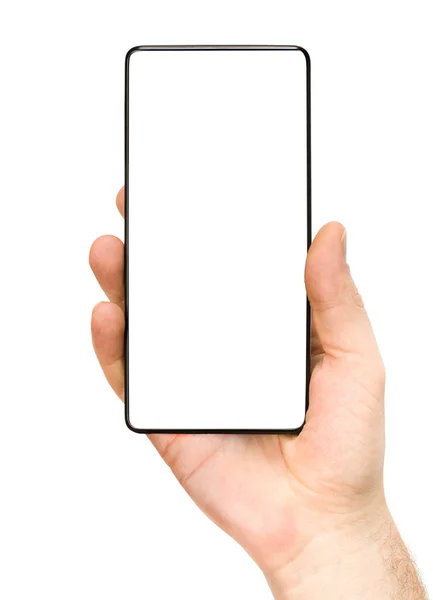 Moderne Smartphone Mannelijke Hand Geïsoleerde Witte Achtergrond — Stockfoto