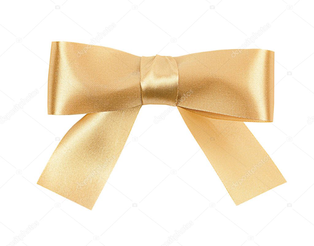 one golden bow on white isolated background