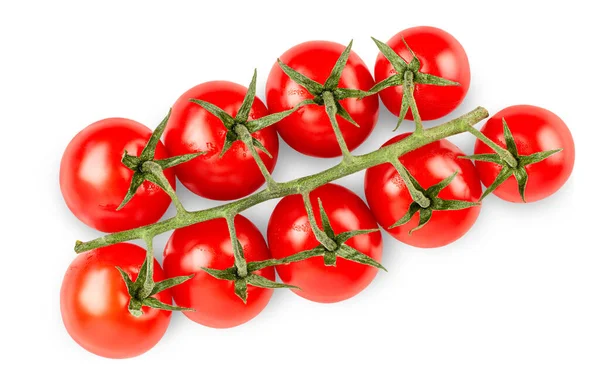 Galho Com Tomate Cereja Fundo Branco Isolado Vista Superior — Fotografia de Stock