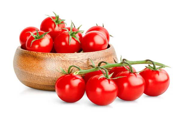 Tigela Com Tomate Cereja Fundo Branco Isolado — Fotografia de Stock