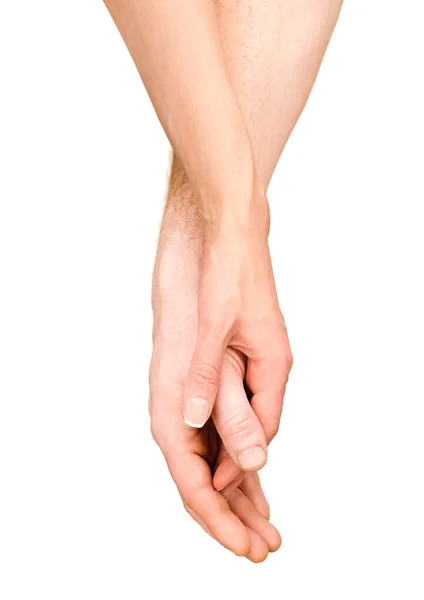 Pria Dan Wanita Berpegangan Tangan Pada Latar Belakang Putih Yang — Stok Foto