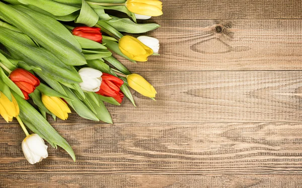 Bouquet Tulipes Sur Fond Bois — Photo