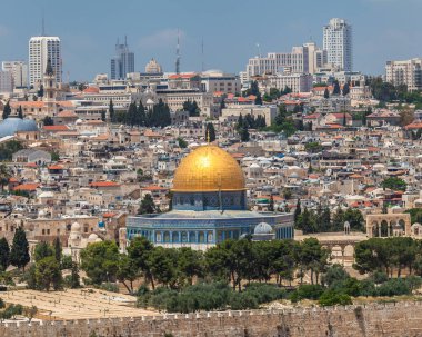 JERUSALEM, ISRAEL - CIRCA MAYIS 2018: Kudüs şehrinin muhteşem manzarası Mayıs 2018 'de Kudüs' te.