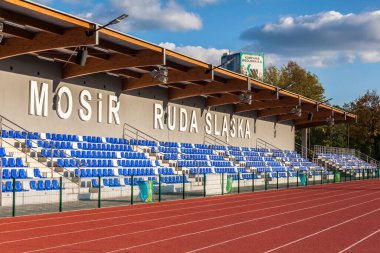 RUDA SLASKA, POLAND - CIRCA ECTOBER 2019: MOSiR Ruda Slaska Atletizm Stadyumu Ekim 2019 'da Ruda Slaska.