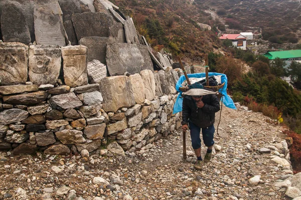 Pangboche Nepal Circa Octubre 2013 Porteadores Pueblo Pangboche Alrededor Octubre — Foto de Stock