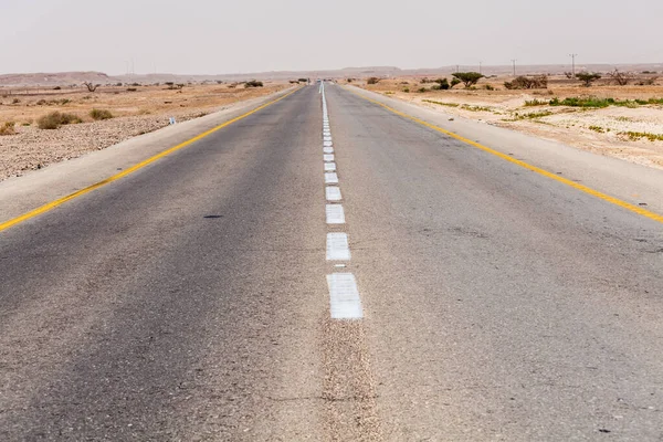 İsrail 'deki Negev Çölü' nden geçen yol manzarası.