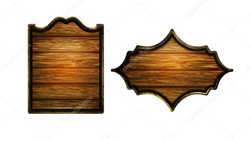 Vector realistic illustration of wooden signboard set isolated on white