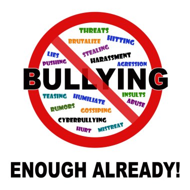 Bullying, enough already sign on white background clipart