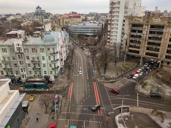 Stadtstraße Kiew Bei Bewölktem Wetter Drohnenblick Aus Der Luft — Stockfoto