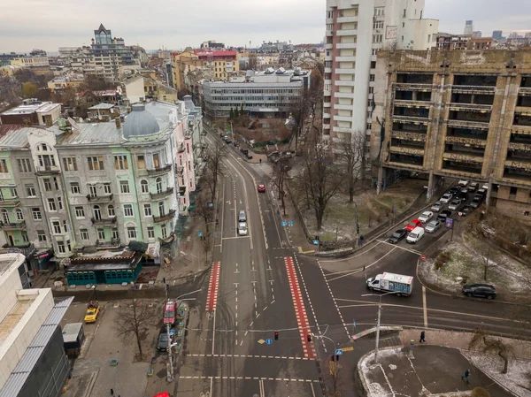 City Street Kiev Cloudy Weather Aerial Drone View — Stock Photo, Image