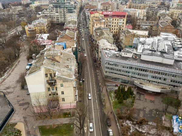 Calle Ciudad Kiev Tiempo Nublado Vista Aérea Del Dron — Foto de Stock