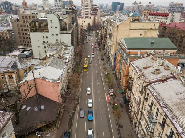 Calle Ciudad Kiev Tiempo Nublado Vista Aérea Del Dron — Foto de Stock