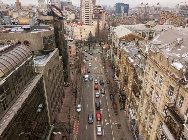 Городская Улица Киеве Облачную Погоду Воздушный Беспилотник — стоковое фото