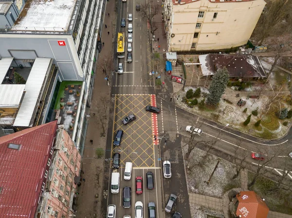 Městská Ulice Kyjevě Oblačného Počasí Zobrazení Leteckých Dronů — Stock fotografie