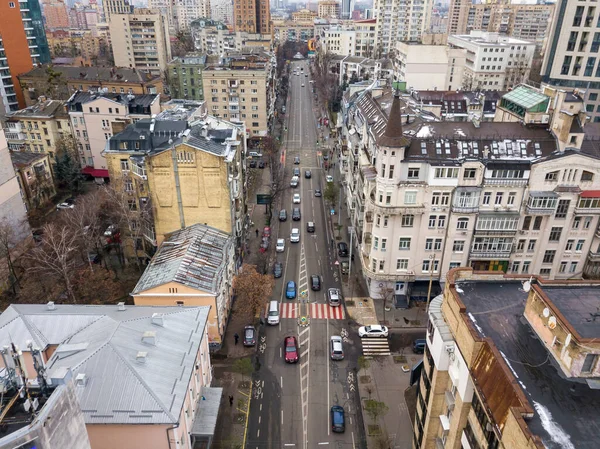 Міська Вулиця Києві Хмарну Погоду Повітряний Дрон — стокове фото