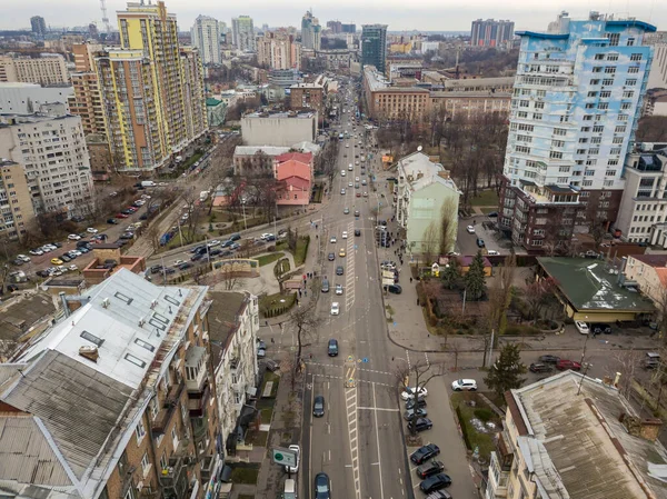 City Street Kiev Cloudy Weather Aerial Drone View — Stock Photo, Image