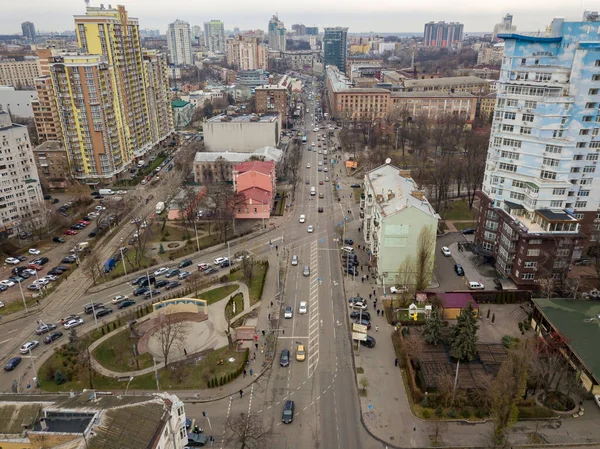 Calle Ciudad Kiev Tiempo Nublado Vista Aérea Del Dron — Foto de Stock