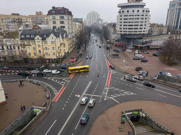 City Street Bike Path Kiev Cloudy Weather Aerial Drone View — Stock Photo, Image