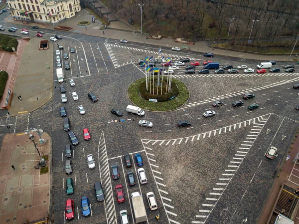 Městská Ulice Kyjevě Podzim Zobrazení Leteckých Dronů — Stock fotografie