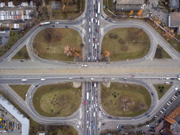 Bridge crossroads. Aerial drone view.