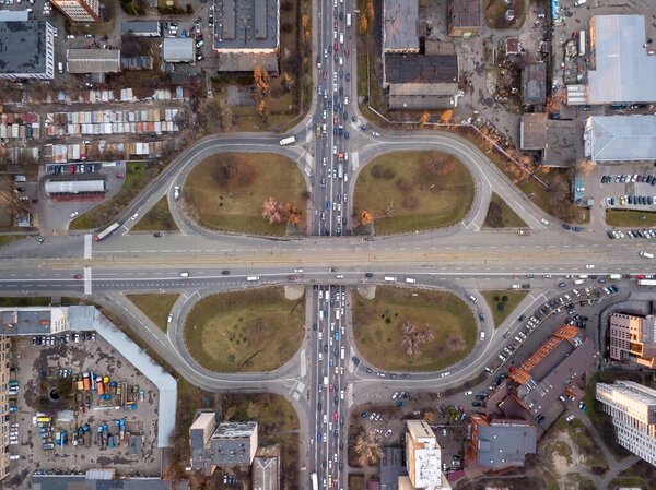 Bridge crossroads. Aerial drone view.