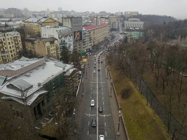 Stadsstraat Kiev Herfst Luchtdrone Zicht — Stockfoto