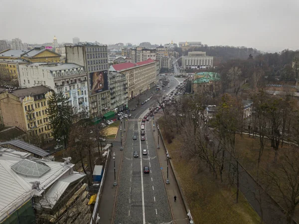 Stadsstraat Kiev Herfst Luchtdrone Zicht — Stockfoto