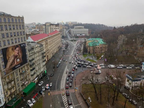 Stadsstraat Kiev Herfst Luchtdrone Zicht — Stockfoto