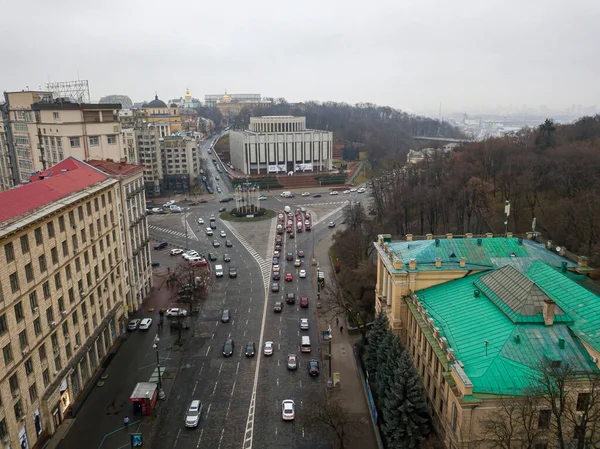 Stadsstraat Kiev Herfst Luchtdrone Zicht — Stockfoto