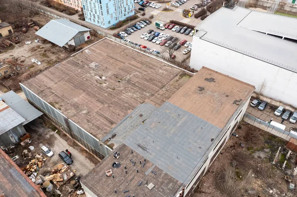 Střecha Staré Průmyslové Továrny Kyjevě Zobrazení Leteckých Dronů — Stock fotografie