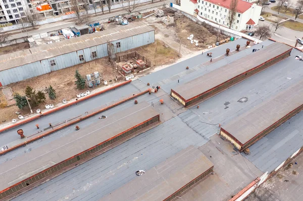 Střecha Staré Průmyslové Továrny Kyjevě Zobrazení Leteckých Dronů — Stock fotografie