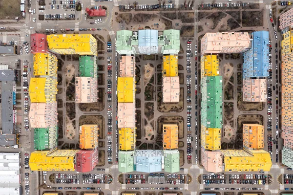 Many Multi Colored Residential Buildings Kiev Cloudy Weather Aerial Drone — Stock Photo, Image