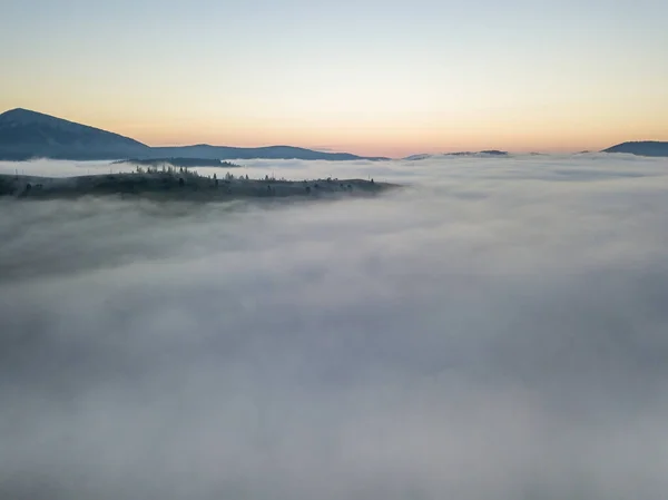 Brouillard Matinal Dans Les Carpates Ukrainiennes Vue Aérienne Drone — Photo