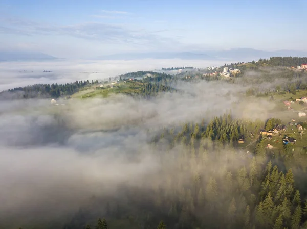 Nebbia Mattutina Nei Carpazi Ucraini Vista Aerea Drone — Foto Stock