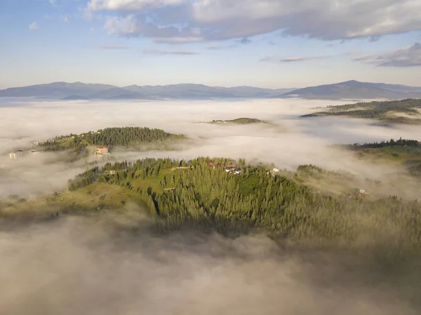 Montagne Verdi Dei Carpazi Ucraini Nella Nebbia Del Mattino Vista — Foto Stock