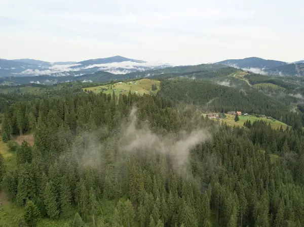 Ukraińskie Karpaty Góry Letni Poranek Widok Drona Powietrza — Zdjęcie stockowe