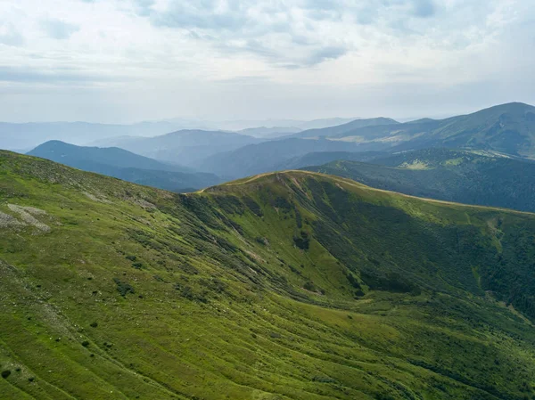 High Mountains Ukrainian Carpathians Cloudy Weather Aerial Drone View — Stock Photo, Image