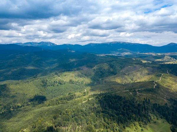 Grüne Berge Der Ukrainischen Karpaten Sommer Nadelbäume Den Hängen Drohnenblick — Stockfoto