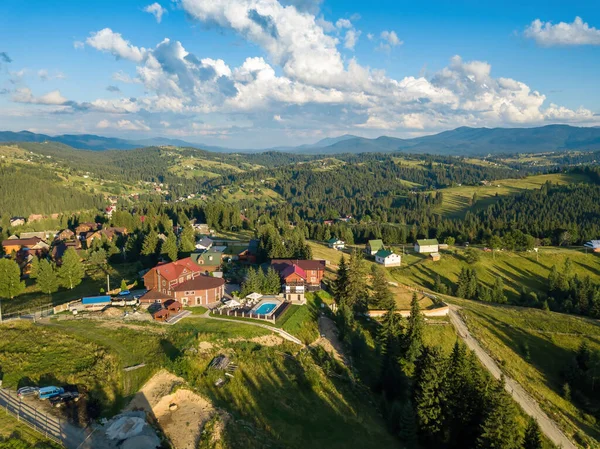 Mountain Settlement Ukrainian Carpathians Aerial Drone View — Stock Photo, Image