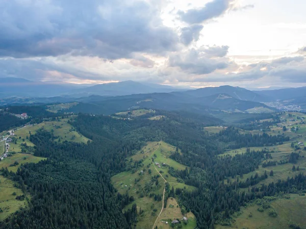 Green Ukrainian Carpathians Mountains Summer Aerial Drone View — Stock Photo, Image
