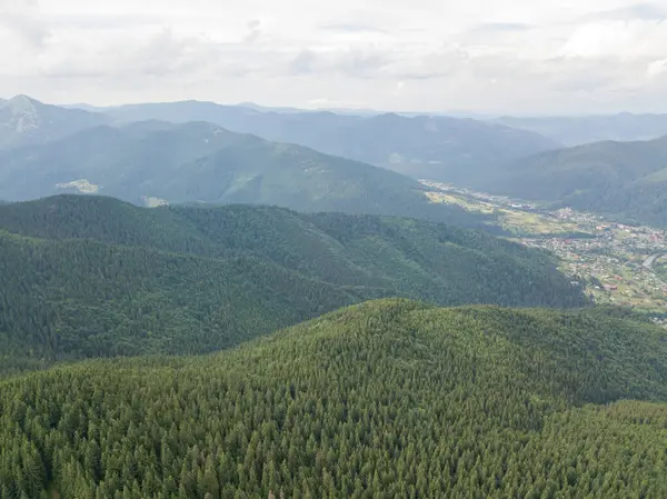 Groene Bergen Van Oekraïense Karpaten Zomer Luchtdrone Zicht — Stockfoto