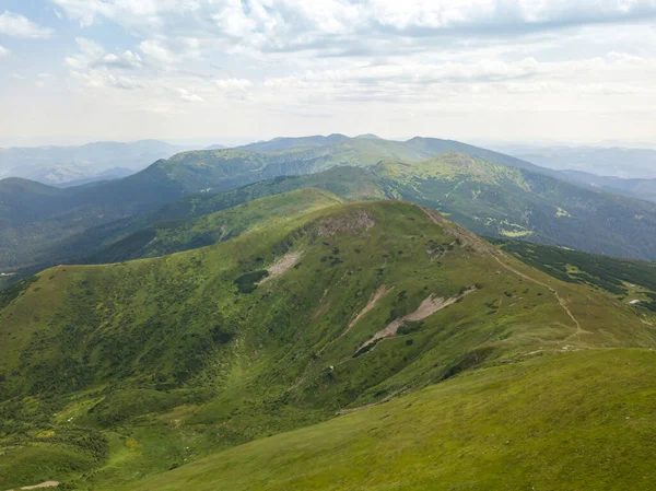 High Mountains Ukrainian Carpathians Cloudy Weather Aerial Drone View — Stock Photo, Image