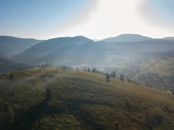 Montañas Los Cárpatos Ucranianos Una Mañana Verano Vista Aérea Del — Foto de Stock