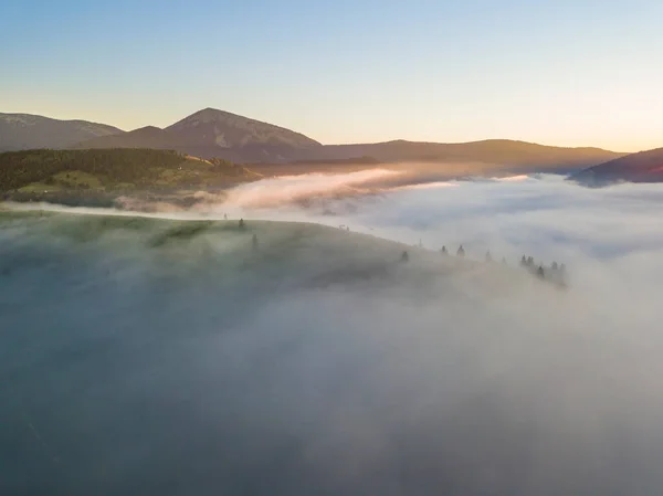 Alba Sulla Nebbia Nei Carpazi Ucraini Vista Aerea Drone — Foto Stock