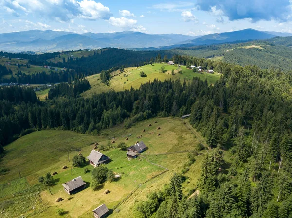 Green Mountains Ukrainian Carpathians Summer Sunny Day Aerial Drone View — Stock Photo, Image