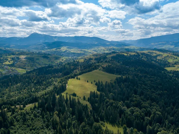 Zelené Hory Ukrajinských Karpat Létě Jehličnaté Stromy Svazích Zobrazení Leteckých — Stock fotografie