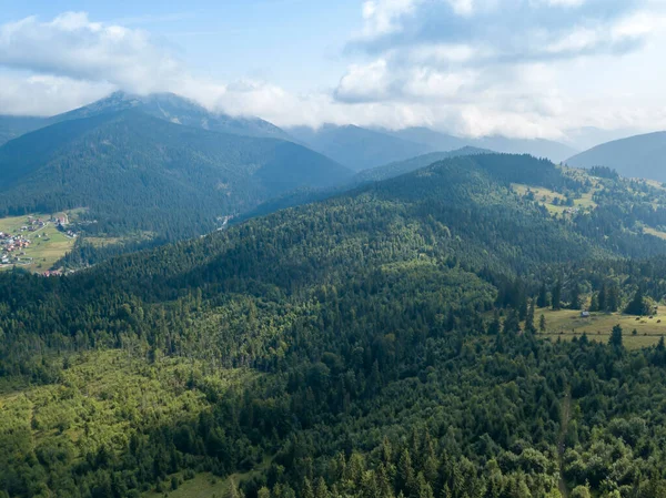 Green Mountains Ukrainian Carpathians Summer Sunny Day Aerial Drone View — Stock Photo, Image