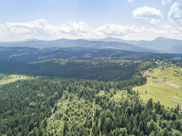 Grüne Berge Der Ukrainischen Karpaten Sommer Sonniger Tag Drohnenblick Aus — Stockfoto