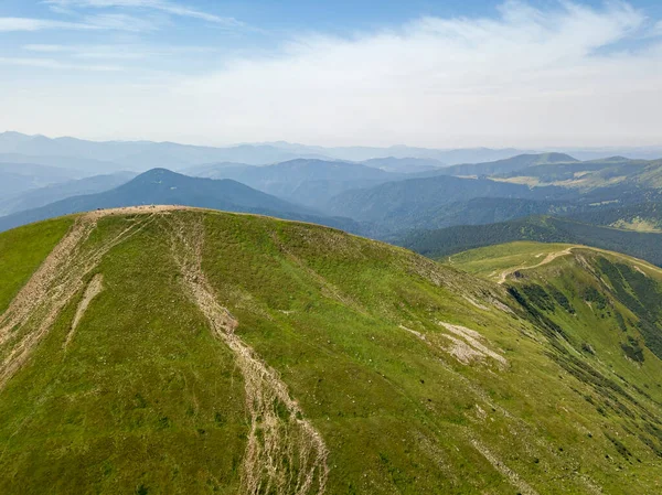 High Mountains Ukrainian Carpathians Cloudy Weather Aerial Drone View — Stock Photo, Image